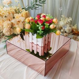 Miroir de fête de mariage en acrylique, boîte à 5 côtés, Cubes de nourriture, support de nourriture blanc, présentoir en acrylique, rehausseurs de buffet, support à gâteaux, piédestal, support à fleurs, centres de table pour table de mariage