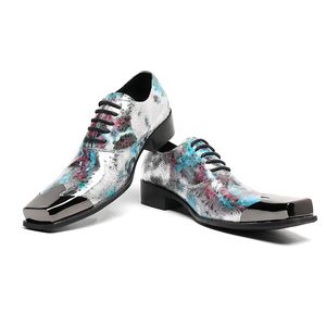 Wedding Party Print Designer Prom Formal Dress Male Business Echt lederen Derby Men Lace Up Oxford schoenen 3448