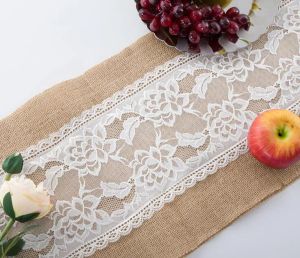 bruiloftsfeestjes Linnen Lace Table Runner Vintage jute doeken natuurlijk jute land voor feestdecoratie