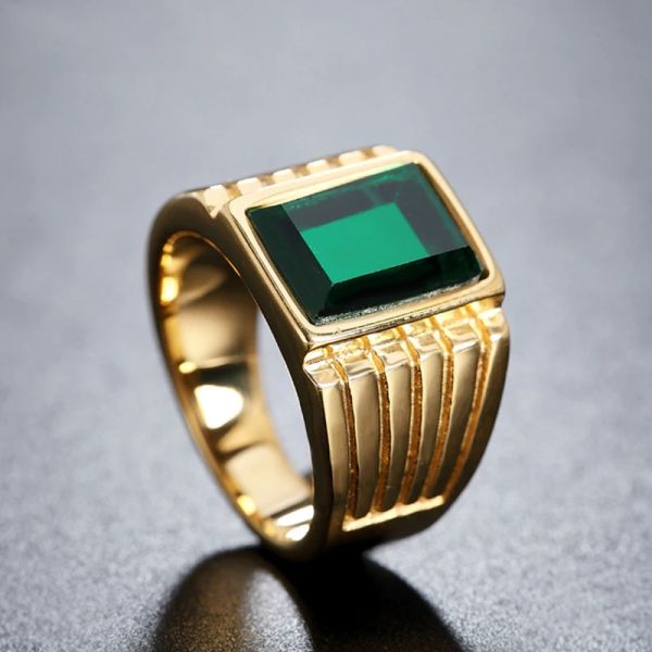 Joyería Punk de piedra Vintage para fiesta de boda para hombre, anillo clásico de Color negro, rojo y dorado, anillo de oro amarillo de 14k para hombre, bisutería Aneis