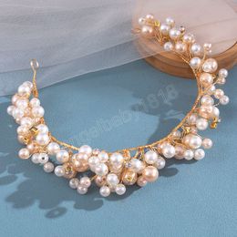 Wedding Pearl Hairband Hair Hoop Bruid Tiaras voor vrouwen Nieuwe Fashion Golden Bead Headbands Wedding Haar ornament sieraden geschenken