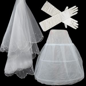 Gants de jupons de mariage Veil Ensemble bon marché en stock accessoires de mariée blanches pour robe de mariée robe de mariée du coude gant de bride cristal 291r