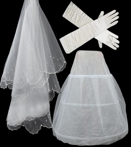 Gants jupons de mariage Veil Ensemble bon marché en stock accessoires de mariée blanches pour robe de mariée robe de mariée du coude gant nuptial cr2500879