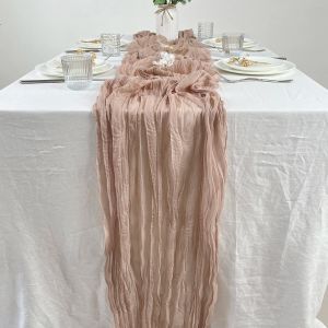 Wedding Pink Gauze Table Runner Semi-Sheer vintage kaasdoektafel Setting Eetfeest Kerstmis banketten Bogen Cake Decor