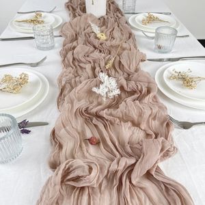 Wedding Pink Gauze Table Runner Semisheer Vintage Cheesecloth Setting Dining Party Christmas Banquets Arches Cake Decor 240430