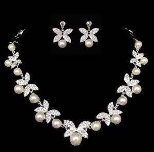 Collar de perlas de diamantes de imitación para boda + pendientes, conjuntos de joyería nupcial para boda, accesorios de boda, vestido de dama de honor, joyería de boda para fiesta HT035
