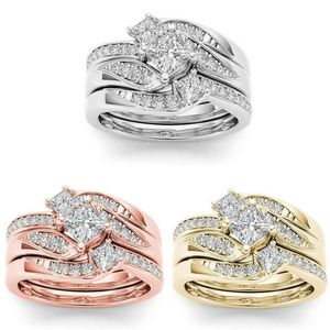 Ontwerper Trouwring 18k gouden simulatie diamanten ring Euro-Amerikaanse micro-inzet zirkoon strass verlovingsring Valentijnsdag geschenk