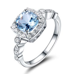Bague de mariage bijoux classiques 925 argent Sterling blanc bleu CZ bagues de fiançailles pour les femmes