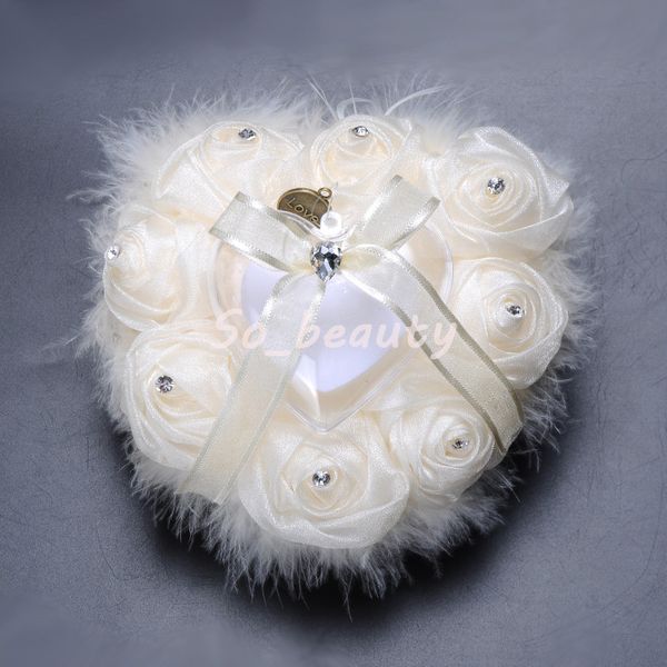 Anneau de mariage Oreiller avec Coeur Boîte Floral Coeur Forme Satin Rose Coussin Mariage Creative Fournisseurs Haute Qualité BS5708