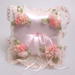 Trouwringkussens 2019 Nieuwe aankomst roze ringdrager kussens voor bruiloften en huwelijksverjaardag met bloemen 21 cm 21 cm op maat gemaakt 2325