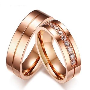 Wedding Ring Rose Gold Color 6mm 316L Stainless steel Couple Ring Wedding Bands Rings for Women Men Love Stainless Steel CZ Promis272Z