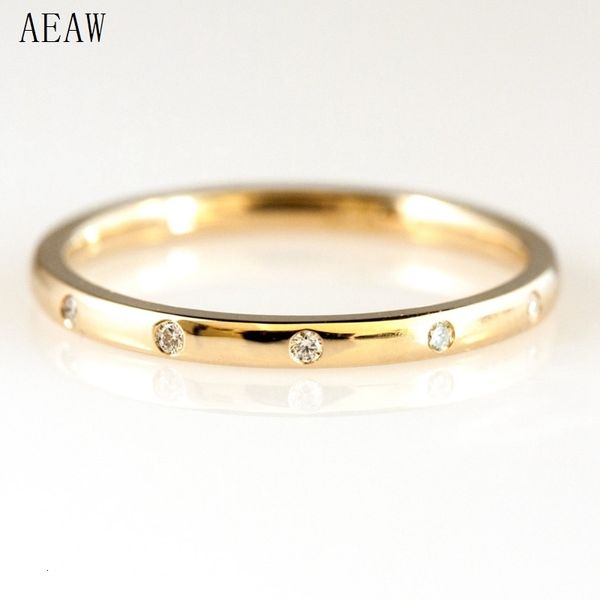 Anillos de boda 0.05ctw 1.3 mm 5 piedras estilo laboratorio banda de diamante ajuste de bisel anillo de diamante redondo 14 k oro amarillo 230922