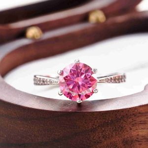 Anneaux de mariage 1/2/3 Carat Pink Moisanite Ring For Charm Lady Pass Diamond Test Sterling 925 Silver Wedding Party Party For Women Gifts 240419