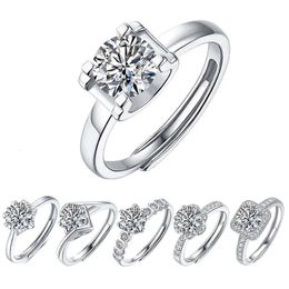 Anneaux de mariage 1/23 100 925 Sterling Silver Lab Diamond Ouverture réglable Bague solide Bijoux de bande classique 231117