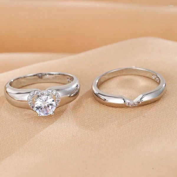 Anneaux de mariage 1 paire Couple Bague Belle Sparkling Strass Amour Coeur Femmes Hommes Doigt Hypoallergénique Fiançailles