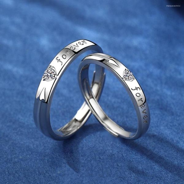 Anillos de boda 1 par Carta para siempre Flecha Corazón Cobre Chapado Platino Anillo de pareja ajustable Superposición Apertura Joyería de dedo