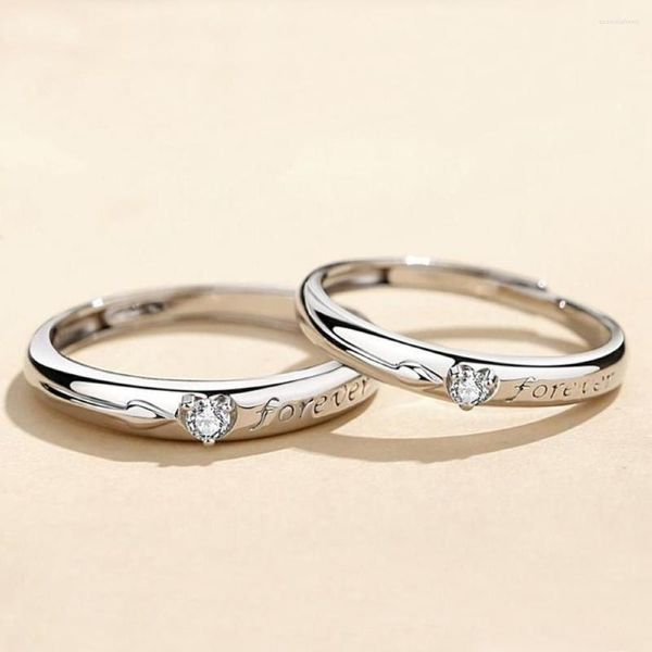 Anillos de boda 1 par de letras para siempre flecha corazón cobre plateado platino pareja anillo redimensionable superposición apertura dedo joyería