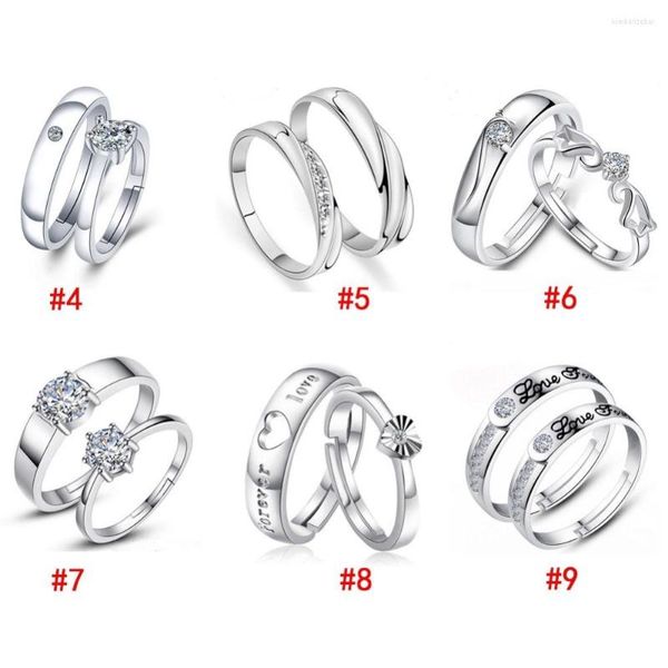 Anneaux de mariage 1 paire d'argent plaqué coeur amoureux couple promesse ensemble zircon cristal anneau divers bijoux de mode