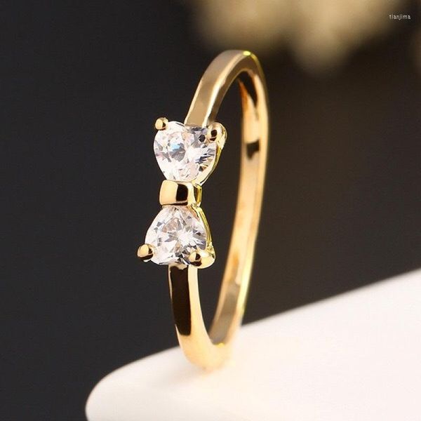Anneaux de mariage 1 Pc femmes mignon nœud papillon en forme de coeur anneau cristal Zircon couleur or doigt arc pour fille bijoux de mode