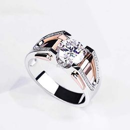 Anneaux de mariage 14K Blanche en or blanc Ring Luxury Invisible Setting Natural Diamond Jewelry Hiphop / Rock Silver 925 Bijoux Wide Ring Men Femmes 240419