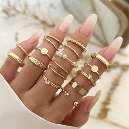 Trouwringen 16 stuks set vintage gouden kleur zirkoon strass ringen set voor vrouwen wo bruids boho geometrische ringen sieraden cadeau Y2K accessoires 231208