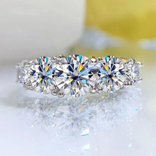 Anneaux de mariage plaqués 18 carats 3 6CT pour femmes, 5 pierres, bande de diamant scintillante, bijoux en argent Sterling S925, GRA 231127