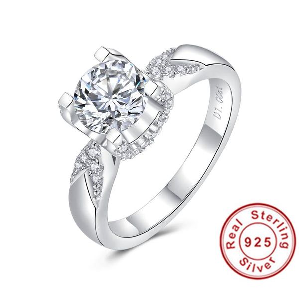 Anillos de boda 1ct 9.0mm EF redondo 18k oro blanco plateado 925 anillo de moissanita de plata para mujeres prueba de diamante pasó mujer niña regalo