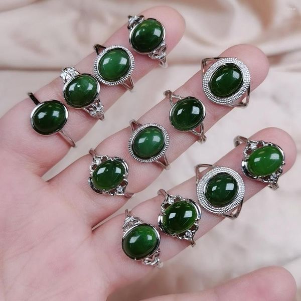 Anneaux de mariage 1pc pierre gemme naturelle Cabochon anneau géométrique vert jaspes Jades Quartz cristal réglable doigt pour les femmes noël