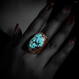Wedding Rings 1pc Vintage Ring Inlaid Natural Turquoise Wide Cuff Band Match Daily Outfits Suitable For Men And Women