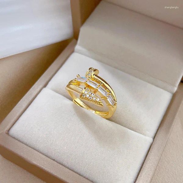 Anillos de boda 1 Uds. Flecha de circón brillante Original con cristal para mujer anillo de cobre regalo de fiesta joyería fina de Europa al por mayor