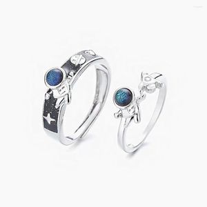 Trouwringen 1 stks zilveren kleur paar ring mode mode creatief astronaut maiden student verstelbaar paar liefhebbers sieraden festival cadeau