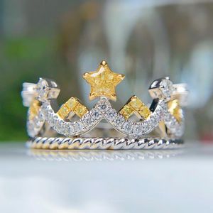 Anneaux de mariage 2021 luxe couronne de la reine pour les femmes brillant étoile jaune Zircon Carystal princesse anneau à la mode bijoux cadeau