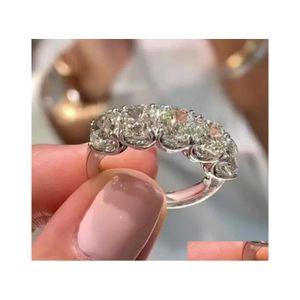 Wedding Rings 2021 Simple Fashion Sieraden 6mm 5a Zirkon CZ Diamond 925 Sterling Sier Round Cut Gemstones Party Promise Women Engagem Dhslh