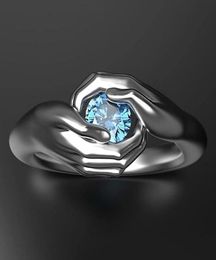 Wedding Rings 2021Exquisite Handen Omarmen Blue Ring Crystal Rhinestone Elegante vrouwelijke verloving Fashion Gift D21264254