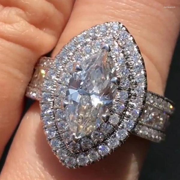 Anillos de boda 2022 de lujo Marquesa Color plata diseñador anillo de compromiso para mujeres regalo de aniversario joyería al por mayor R6845