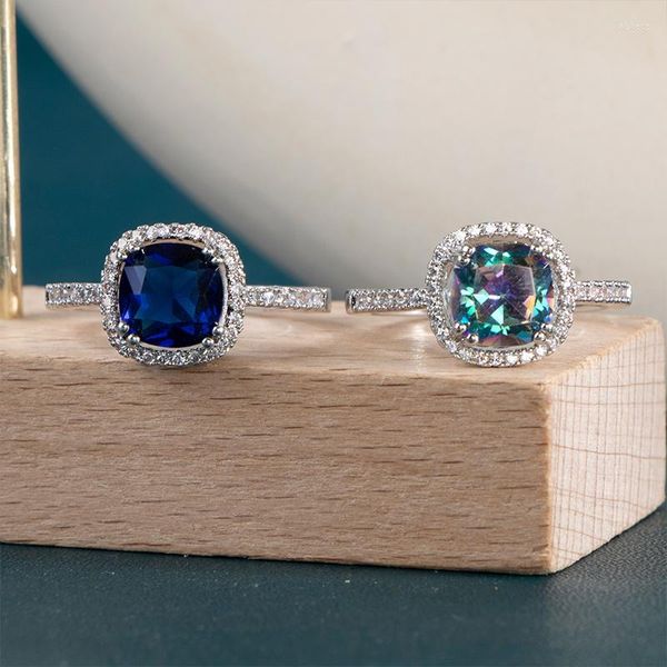 Anillos de boda 2022 Personalidad elegante anillo de mujer con color azul dedo de piedra regalo de cumpleaños romántico para novia joyería de circón