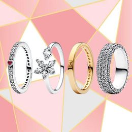 Anneaux de mariage 2023 925 Bague en argent Moments Série Bright Romantique Amour Plein de diamants Étincelant Ouverture Femmes 231128