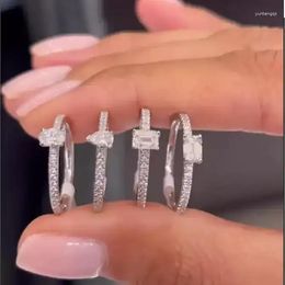 Anneaux de mariage 2023 arrivé géométrique ovale rond larme carré simple cubique zircone cz femmes minuscule bague bijoux délicats