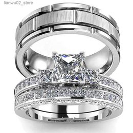 Trouwringen 2023 Paar Ring Dames Prachtige Strass Zirkonia Ring Set Eenvoudig Roestvrij Staal Heren Ring Mode-sieraden Cadeau voor Liefhebbers Q240315