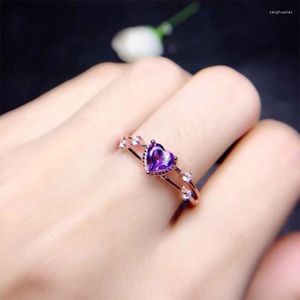 Anneaux de mariage 2023 mignon délicat or Rose en forme de coeur bague de forage de luxe violet couleur Zircon pour les femmes bijoux de fiançailles
