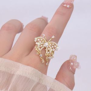 Anneaux De Mariage 2023 Conception Bijoux De Mode Ouverture Cuivre De Haute Qualité Incrusté Zircon Papillon Anneau De Luxe Brillant Cocktail Pour Wome