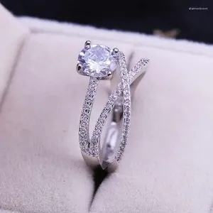 Eheringe 2023 Fancy Cross Twine Ring mit quadratischem Zirkonia-Stein Elegantes Fingerband für Frauen Jahrestag Überraschungsgeschenk