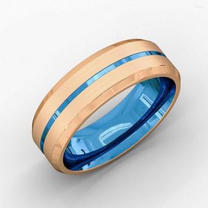 Wedding Rings 2023 mode 8mm roestvrijstalen ring voor mannen dames blauwe groove afgeschuinde rand band sieraden jubileumgeschenken drop