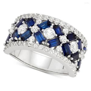 Anneaux de mariage 2023 magnifique cristal rond avec rectangle bleu CZ bague pour femmes de qualité supérieure bijoux cadeau d'anniversaire dame