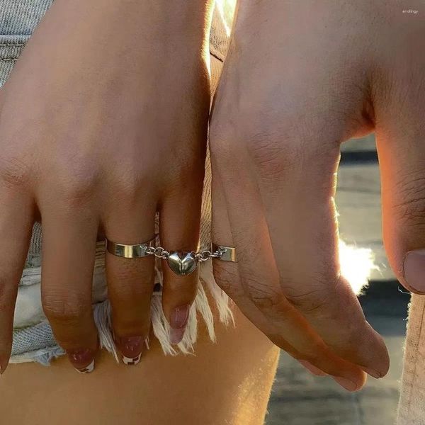 Anillos de boda 2023 Mano en pareja Diseño de anillo en forma de corazón Par Cadena de imán abierto liso
