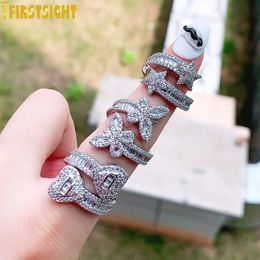 Anneaux de mariage 2023 Iced Out Bling Butterfly Ring 5A CZ Zircon Ouvert Ajuster Animal Charm Doigt Pour Hommes Femmes Hip Hop Bijoux De Luxe 231205