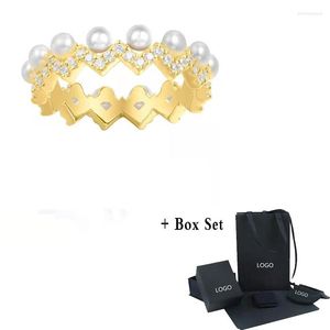 Anneaux de mariage 2023 bijoux anneau perle vague ligne série brillant cristal or dames mode haute cadeau d'anniversaire