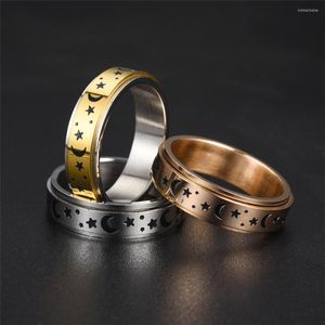 Anneaux de mariage 2023 Laser étoile lune en acier inoxydable rotatif anneau Couple bijoux réduire le Stress titane