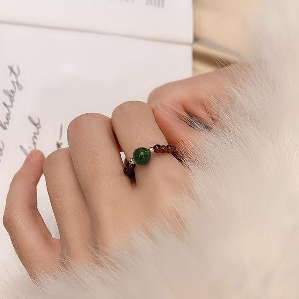 Anillos de boda 2023 anillo de ágata verde granate Natural para mujer diseño de nicho Ins con cuentas DIY joyería al por mayor ajustable