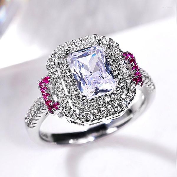 Anneaux de mariage 2023 Pink Rectangular Princess Ring Engagement Fashion pour les femmes F804